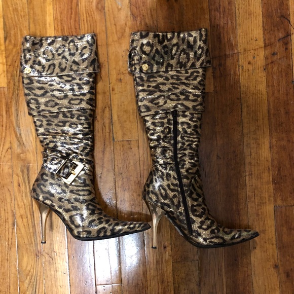 Leopard Genuine leather boots size 5 - Picture 1 of 6